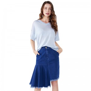 Modrá patchworková asymetrická kalhotová délka džíny Midi Džínová sukně JCGJ190315027