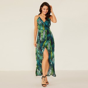 Dámská módní letní design horké sexy příležitostné květinové tisk skromný Maxi šaty materiál tkanina