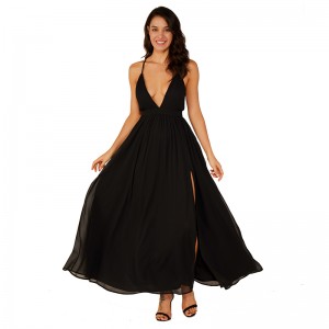 Vysoce kvalitní hluboké V černé večerní Maxi šaty šifónové sexy elegantní šaty